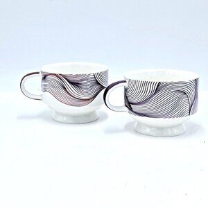 Davids Tea Geometric Wave Design Set of 2 Mugs Stackable Purple Waves Stemmed